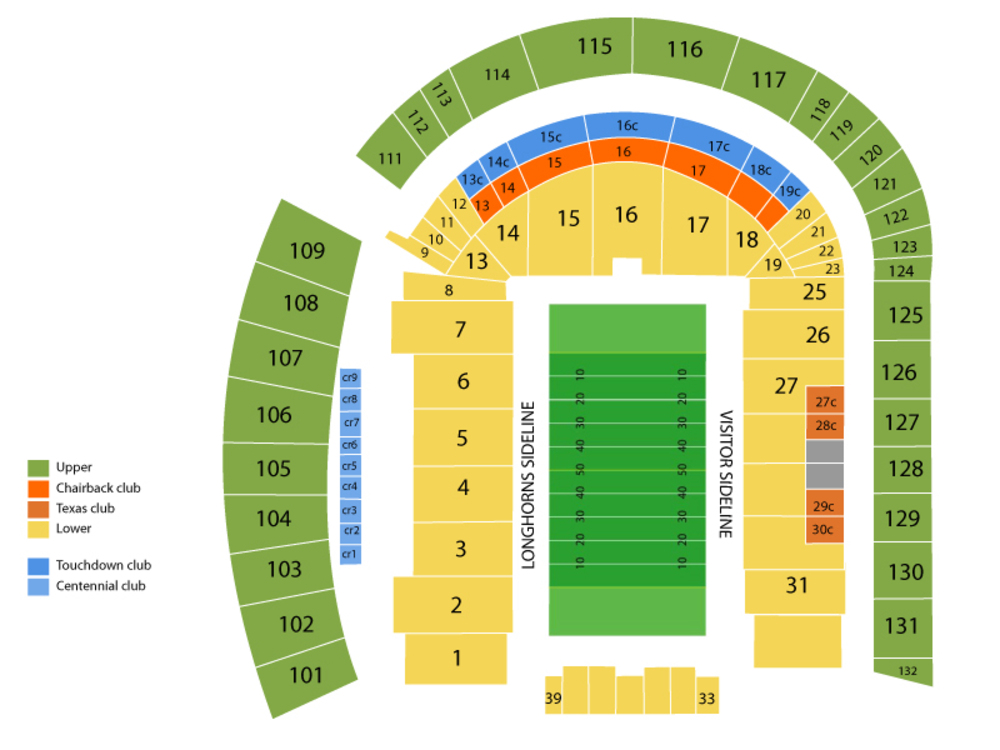 Seating Chart for Football Seating Chart at Darrell K Royal Memorial Stadium