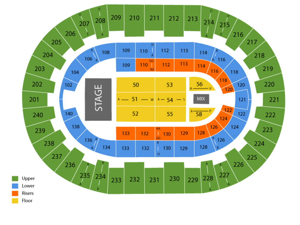 Seating Chart for End Stage Seating Chart at North Charleston Coliseum