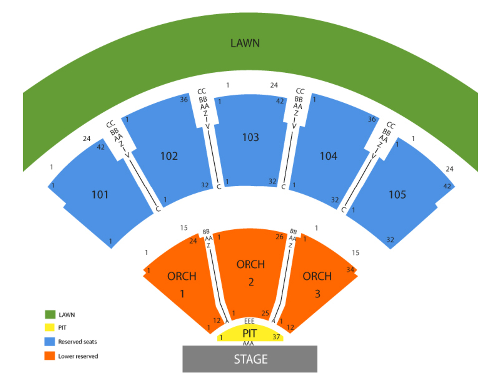 Seating Chart for End Stage Seating Chart at Verizon Wireless Amphitheatre at Encore Park
