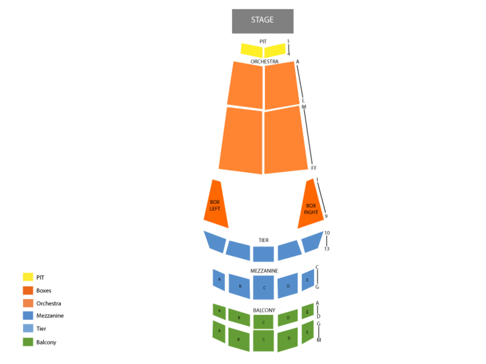 Seating Chart for End Stage Seating Chart at Jones Hall