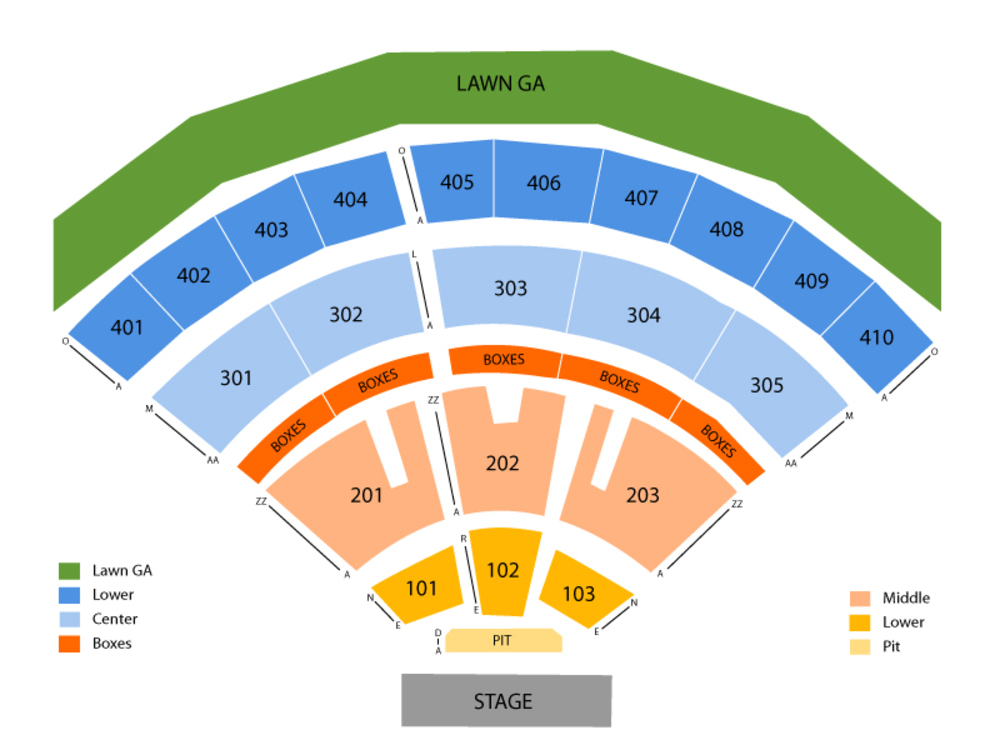 Seating Chart for End Stage Seating Chart at Molson Amphitheatre